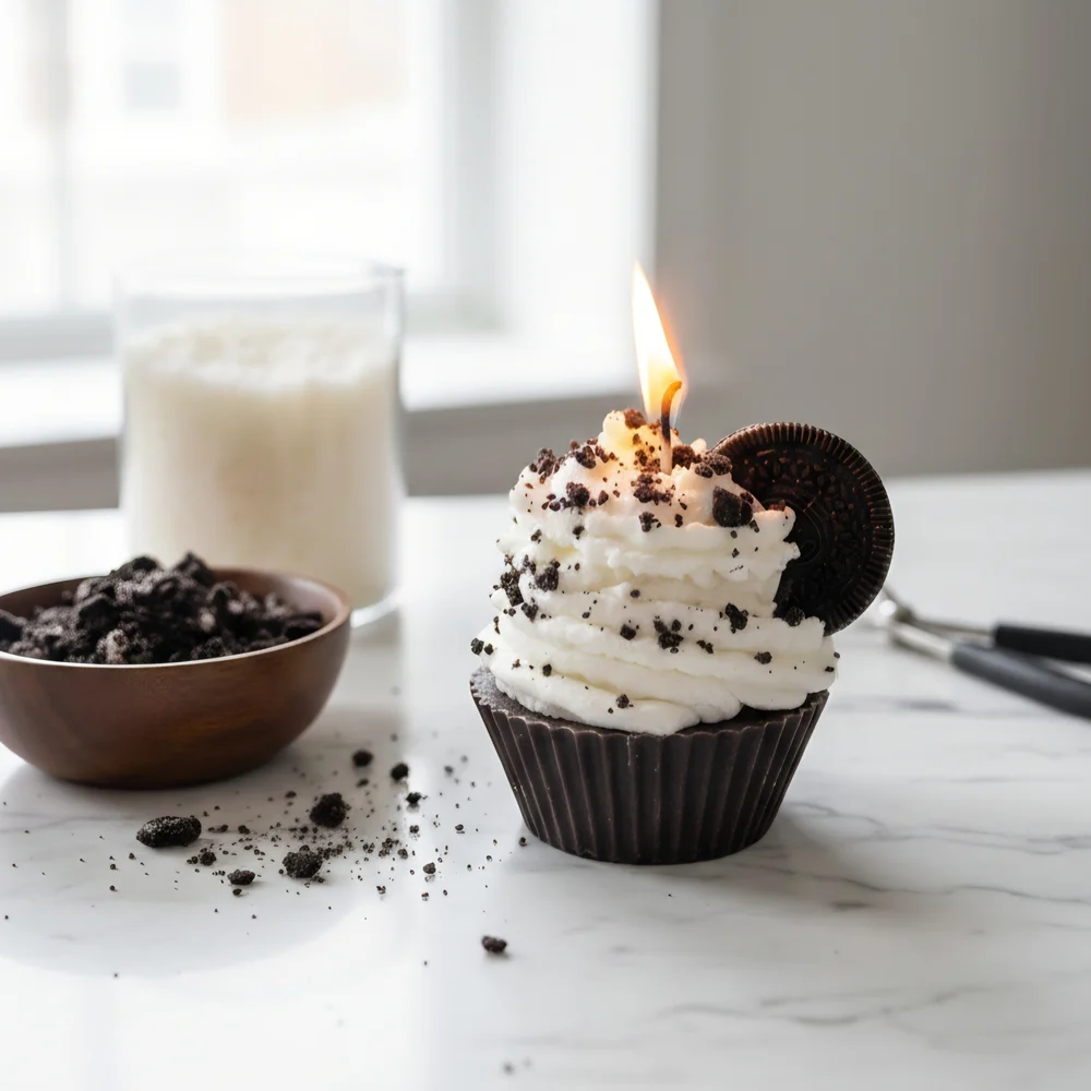 Elegant Black and White Cupcake Candle